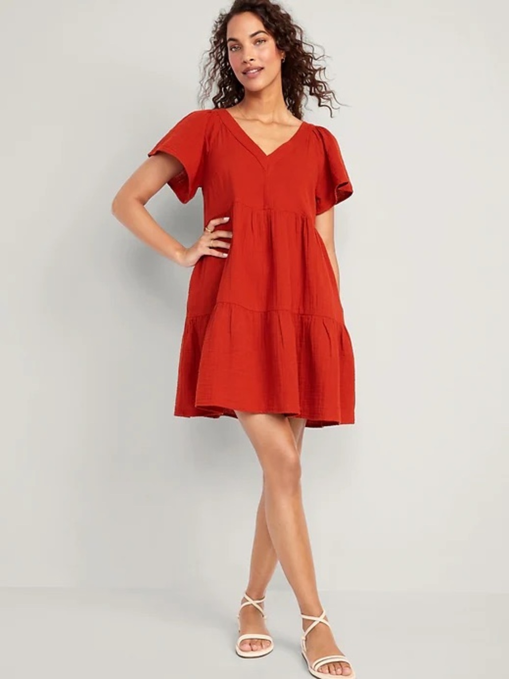 Old Navy Rust Red Tiered V‑Neck Mini Dress